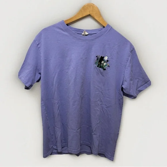 Comfort Colors XL Embroidered Cat & Flowers T-Shirt Lavender Cotton Cottagecore - Picture 1 of 3
